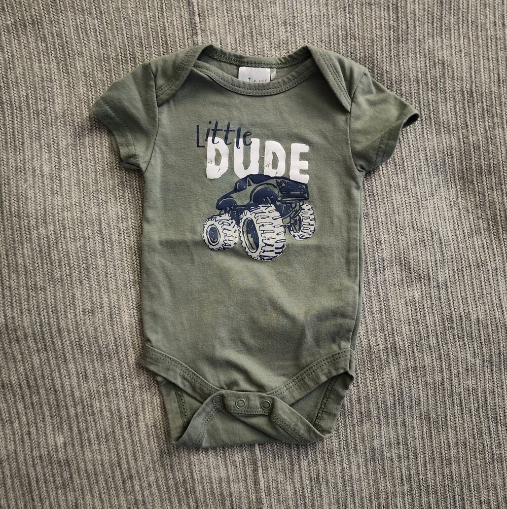 Cutie Pie Little Dude Monster Truck Graphic Short Sleeve Bodysuit